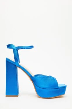 Blue Satin Platform Heeled Sandals -Chic Summer Shop 00100034499 ZS