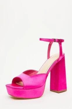 Hot Pink Satin Platform Heeled Sandals -Chic Summer Shop 00100034500 XB