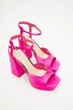 Hot Pink Satin Platform Heeled Sandals -Chic Summer Shop 00100034500 XS