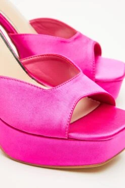 Hot Pink Satin Platform Heeled Sandals -Chic Summer Shop 00100034500 ZB