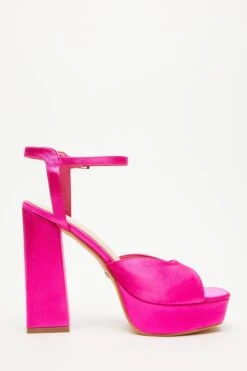 Hot Pink Satin Platform Heeled Sandals -Chic Summer Shop 00100034500 ZS