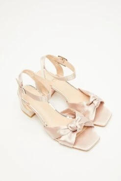 Champagne Satin Knot Heeled Sandals -Chic Summer Shop 00100034505 XS