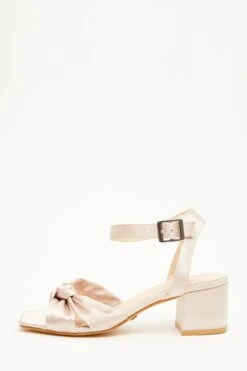 Champagne Satin Knot Heeled Sandals