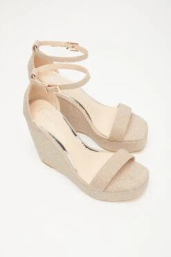 Rose Gold Shimmer Platform Wedges -Chic Summer Shop 00100034582 XS