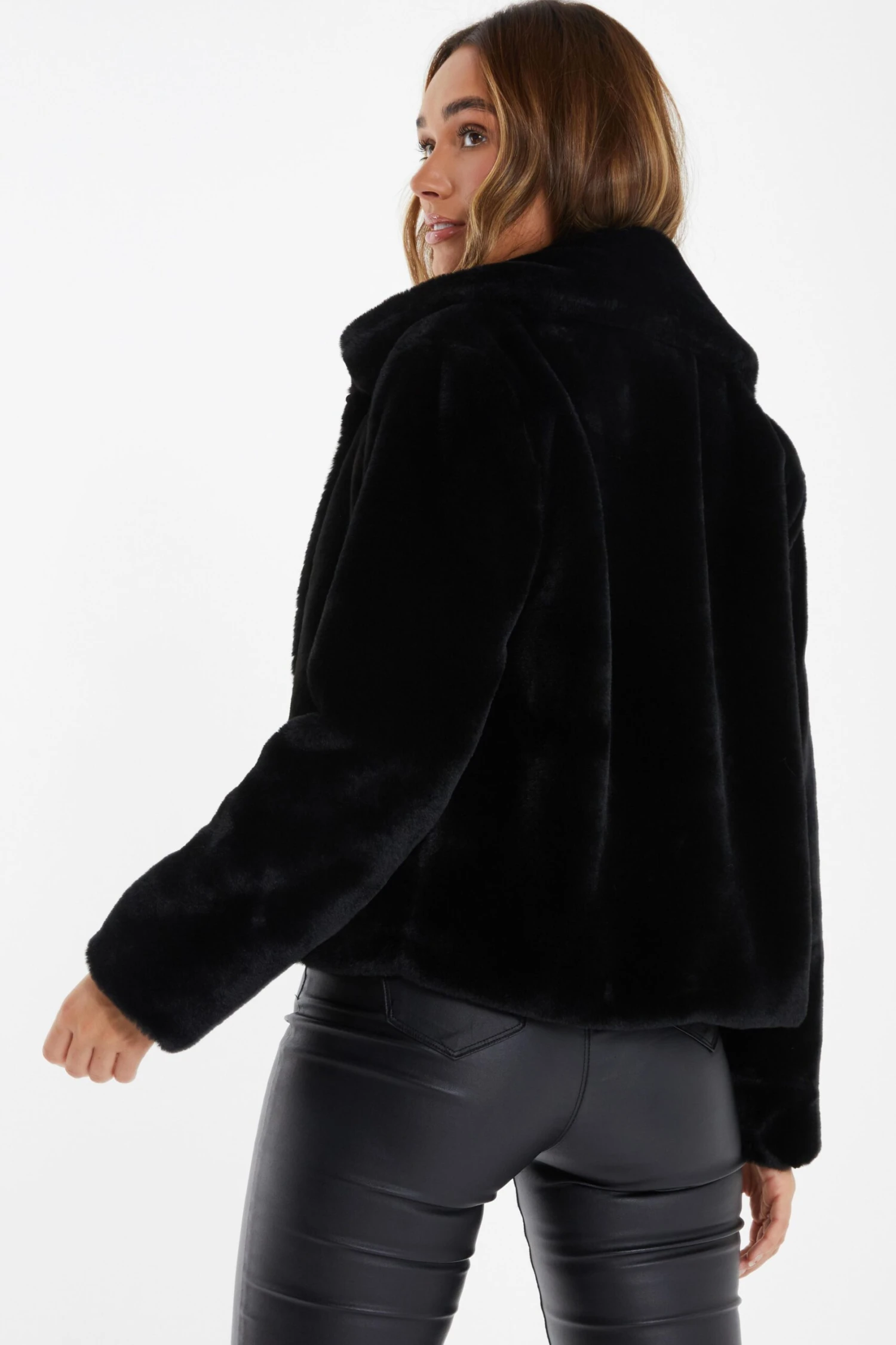 Black Short Faux Fur Jacket 4 Black Short Faux Fur Jacket - Image 2