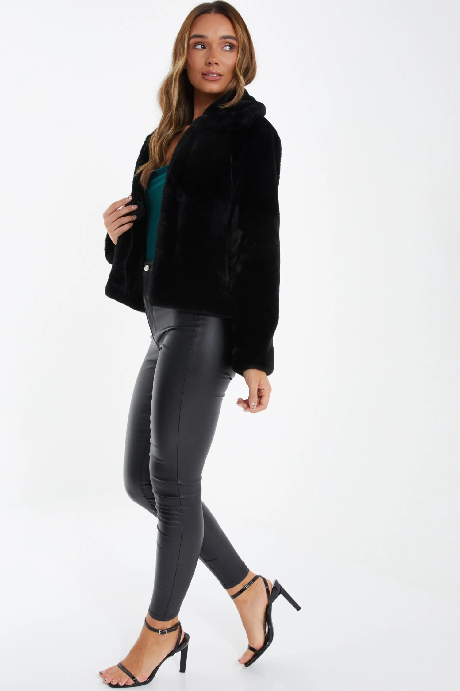 Black Short Faux Fur Jacket 5 Black Short Faux Fur Jacket - Image 3