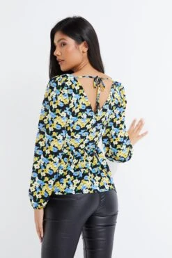Blue Floral Chiffon Peplum Top -Chic Summer Shop 00100034692 XB