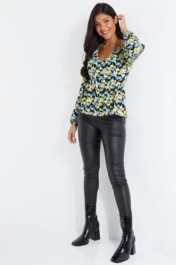 Blue Floral Chiffon Peplum Top -Chic Summer Shop 00100034692 XS