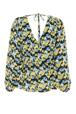 Blue Floral Chiffon Peplum Top -Chic Summer Shop 00100034692 ZB