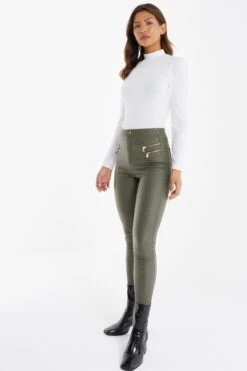 Green Faux Leather Skinny Trousers 11 Green Faux Leather Skinny Trousers -Chic Summer Shop 00100034748 XS