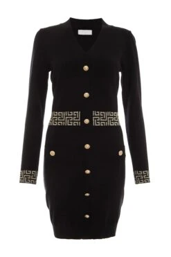 Black Geometric Knitted Mini Dress