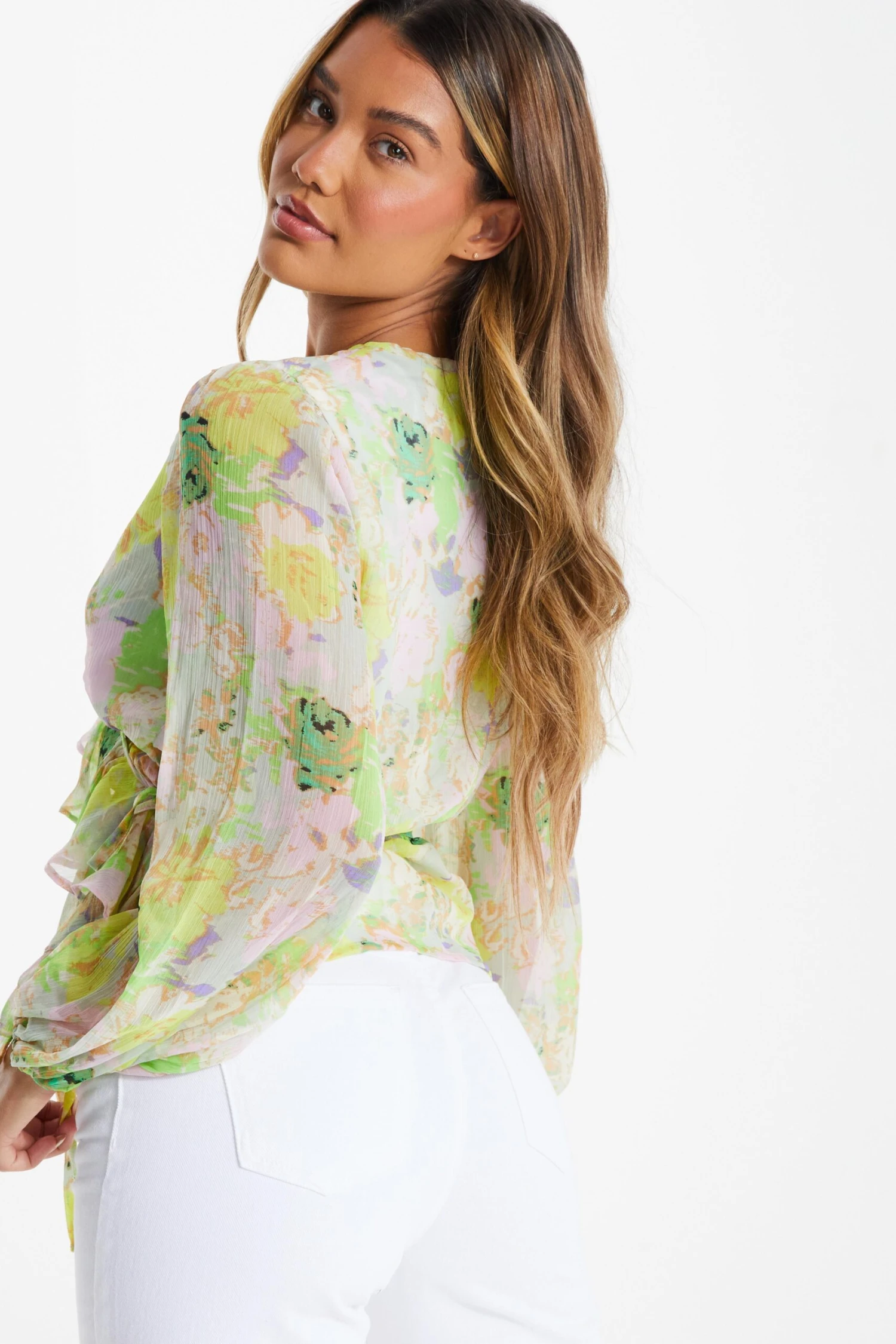 Yellow Floral Chiffon Peplum Top 5 Yellow Floral Chiffon Peplum Top - Image 3