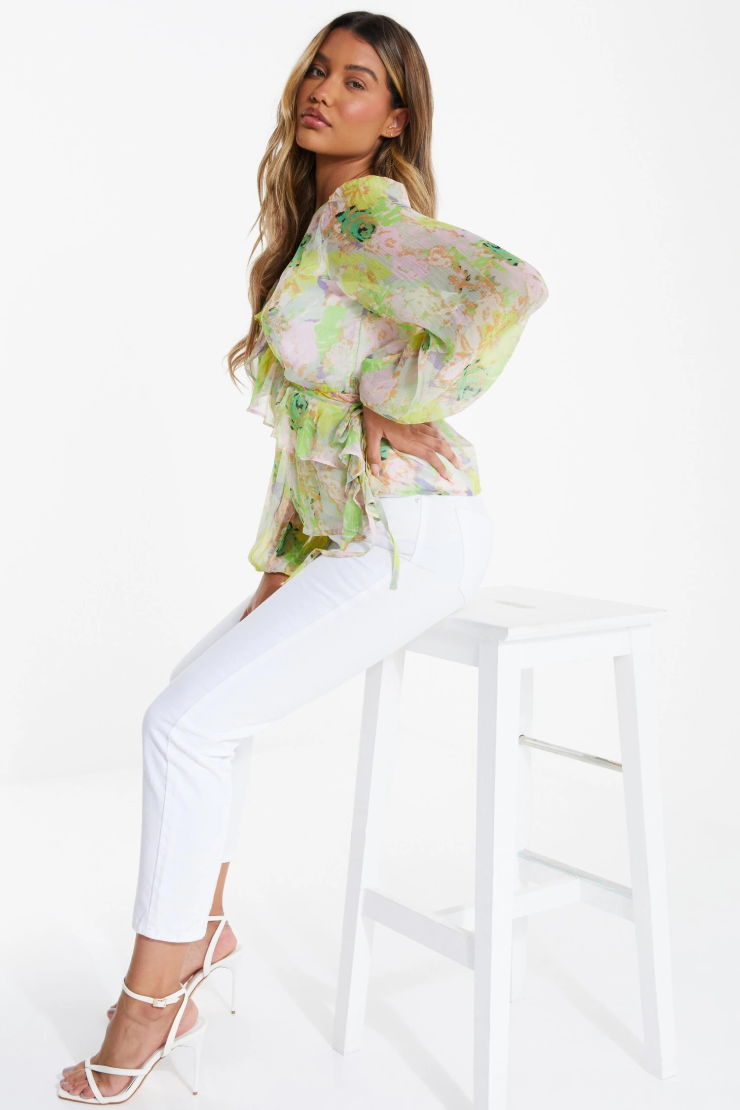 Yellow Floral Chiffon Peplum Top 6 Yellow Floral Chiffon Peplum Top - Image 4