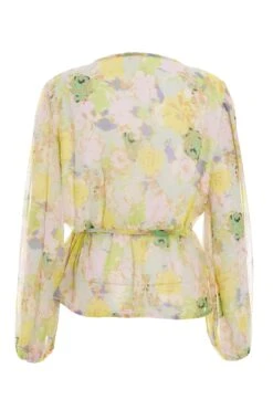 Yellow Floral Chiffon Peplum Top 12 Yellow Floral Chiffon Peplum Top -Chic Summer Shop 00100034854 ZB