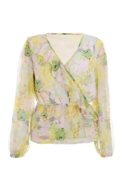 Yellow Floral Chiffon Peplum Top