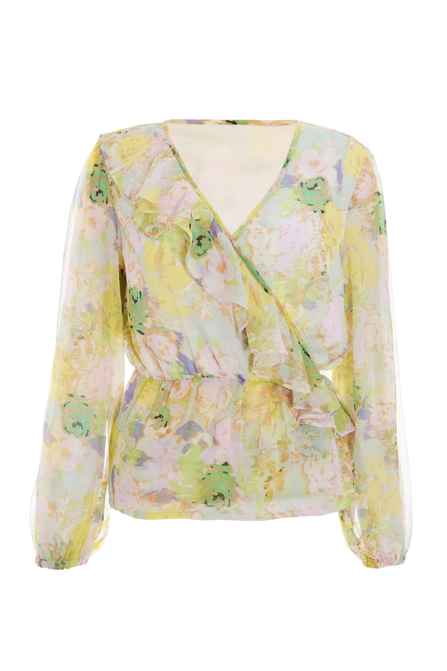 Yellow Floral Chiffon Peplum Top 3 Yellow Floral Chiffon Peplum Top