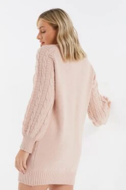 Pink Roll Neck Knitted Mini Jumper Dress -Chic Summer Shop 00100034911 XB