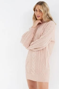 Pink Roll Neck Knitted Mini Jumper Dress -Chic Summer Shop 00100034911 XS