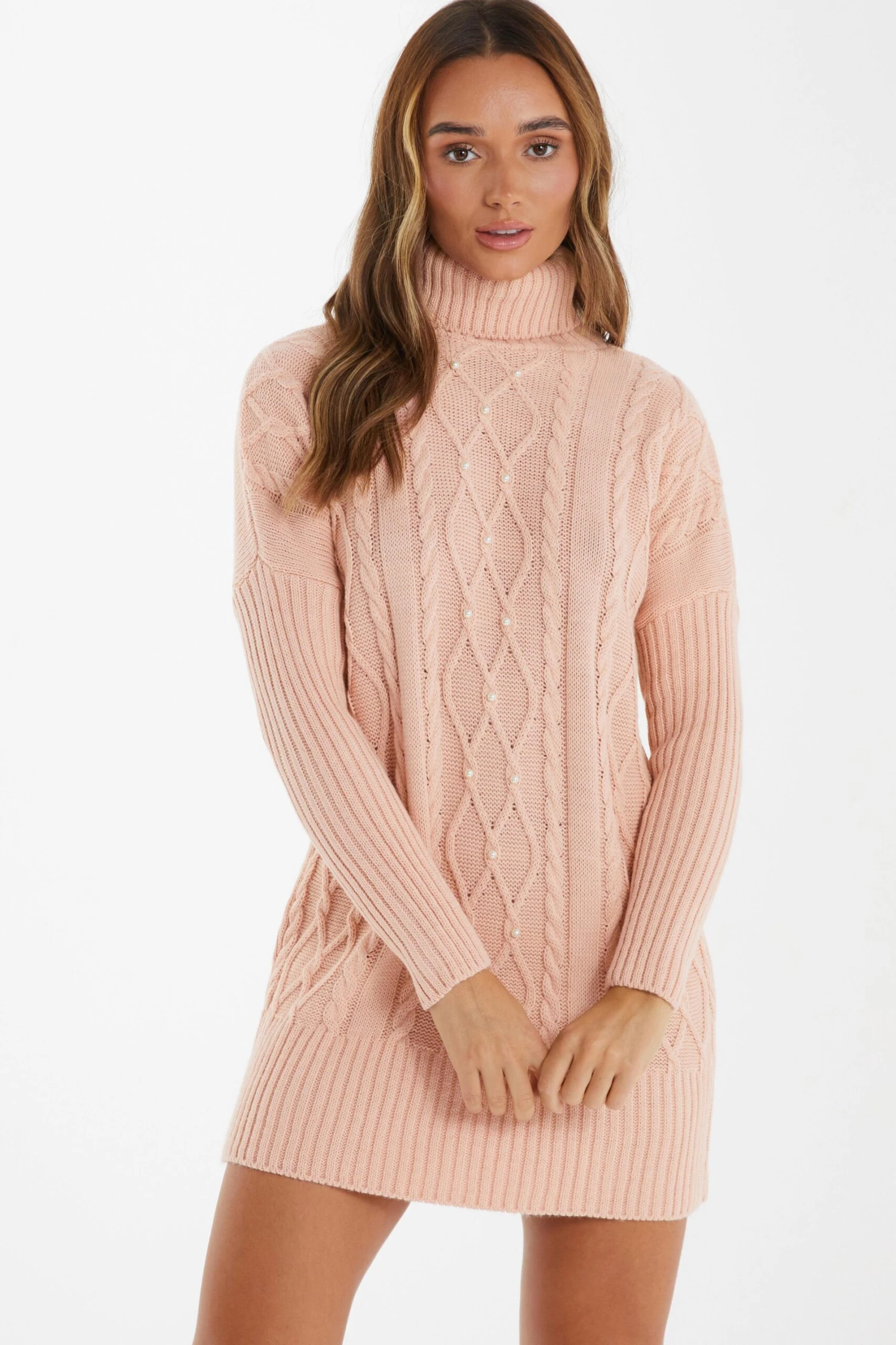 Pink Knitted Pearl Mini Jumper Dress 4 Pink Knitted Pearl Mini Jumper Dress - Image 2
