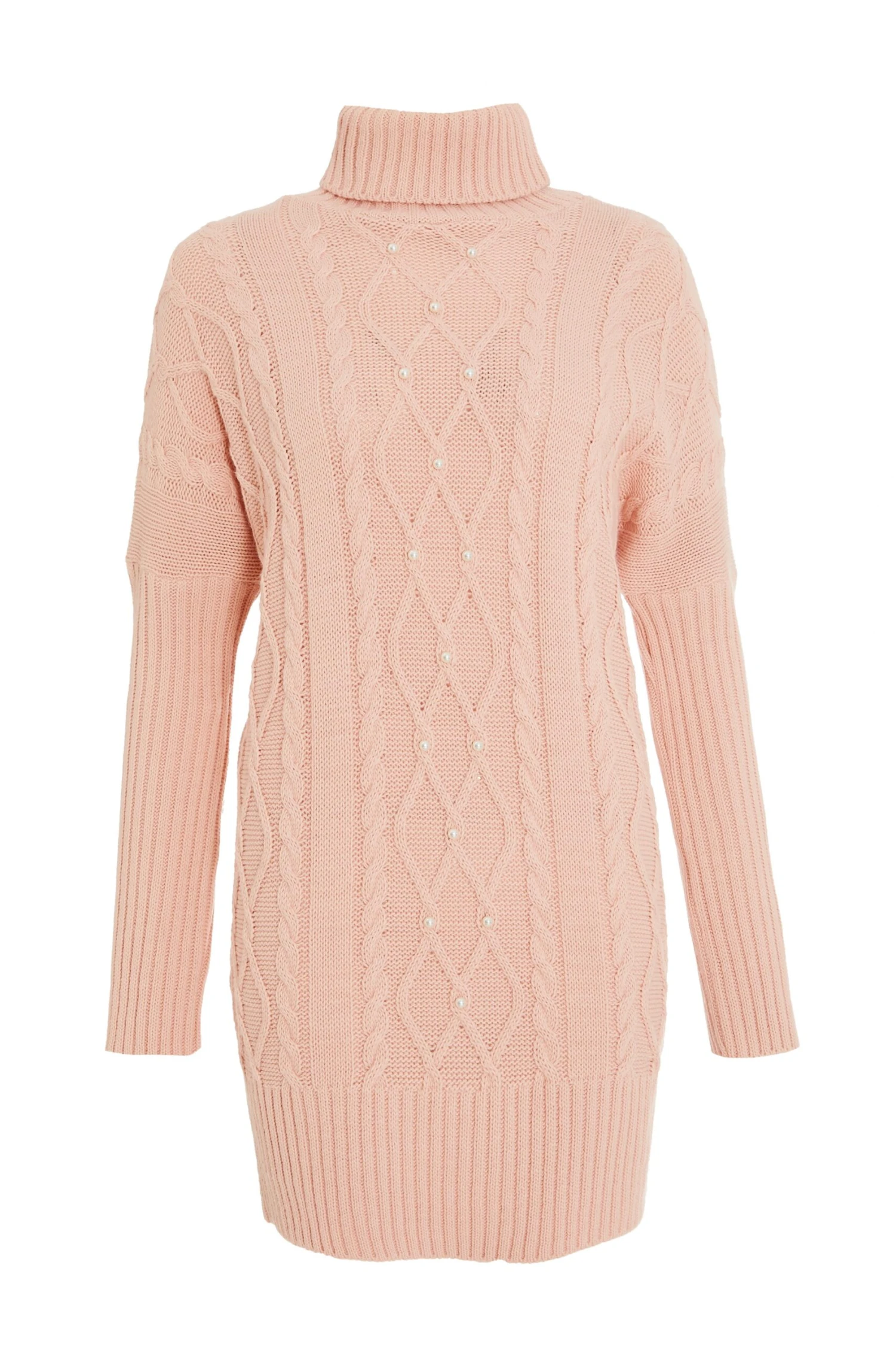 Pink Knitted Pearl Mini Jumper Dress 3 Pink Knitted Pearl Mini Jumper Dress