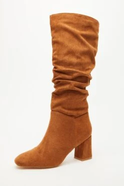 Tan Faux Suede Ruched Heeled Boots -Chic Summer Shop 00100035052 XB