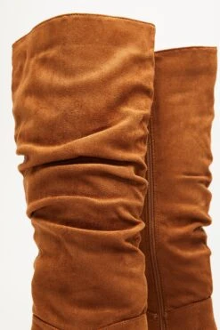 Tan Faux Suede Ruched Heeled Boots -Chic Summer Shop 00100035052 ZB