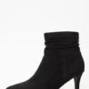 Black Faux Suede Ruched Heeled Ankle Boots