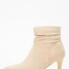 Cream Faux Suede Ruched Heeled Ankle Boots 2 Cream Faux Suede Ruched Heeled Ankle Boots -Chic Summer Shop 00100035059 ZM
