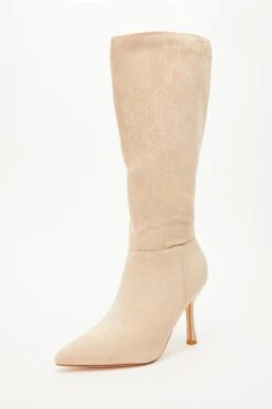 Cream Knee High Heeled Boots -Chic Summer Shop 00100035067 XB