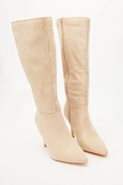 Cream Knee High Heeled Boots -Chic Summer Shop 00100035067 XS