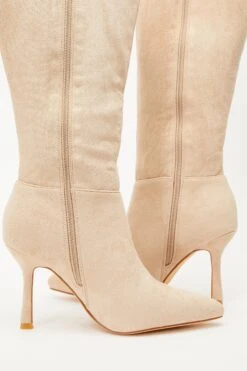 Cream Knee High Heeled Boots -Chic Summer Shop 00100035067 ZB
