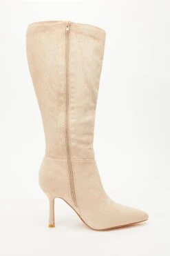 Cream Knee High Heeled Boots -Chic Summer Shop 00100035067 ZS