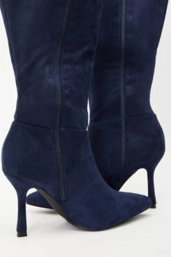 Navy Knee High Heeled Boots -Chic Summer Shop 00100035068 ZB