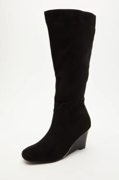 Black Faux Suede Wedge Heeled Boots -Chic Summer Shop 00100035070 XB