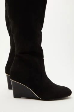 Black Faux Suede Wedge Heeled Boots -Chic Summer Shop 00100035070 ZB