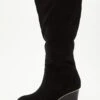 Black Faux Suede Wedge Heeled Boots -Chic Summer Shop 00100035070 ZM