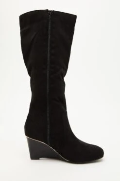 Black Faux Suede Wedge Heeled Boots -Chic Summer Shop 00100035070 ZS
