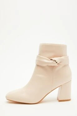 Pink Faux Leather Heeled Ankle Boots