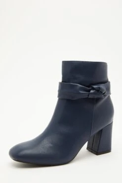 Navy Faux Leather Heeled Ankle Boots -Chic Summer Shop 00100035077 XB