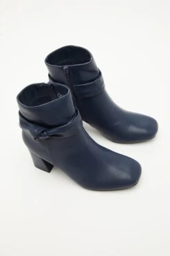 Navy Faux Leather Heeled Ankle Boots -Chic Summer Shop 00100035077 XS