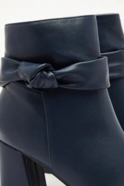 Navy Faux Leather Heeled Ankle Boots -Chic Summer Shop 00100035077 ZB