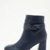 Navy Faux Leather Heeled Ankle Boots