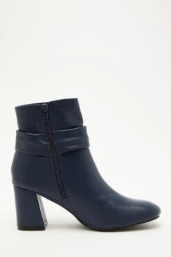 Navy Faux Leather Heeled Ankle Boots -Chic Summer Shop 00100035077 ZS