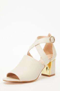 Cream Faux Leather Cut Out Heeled Ankle Boots 10 Cream Faux Leather Cut Out Heeled Ankle Boots -Chic Summer Shop 00100035081 XB