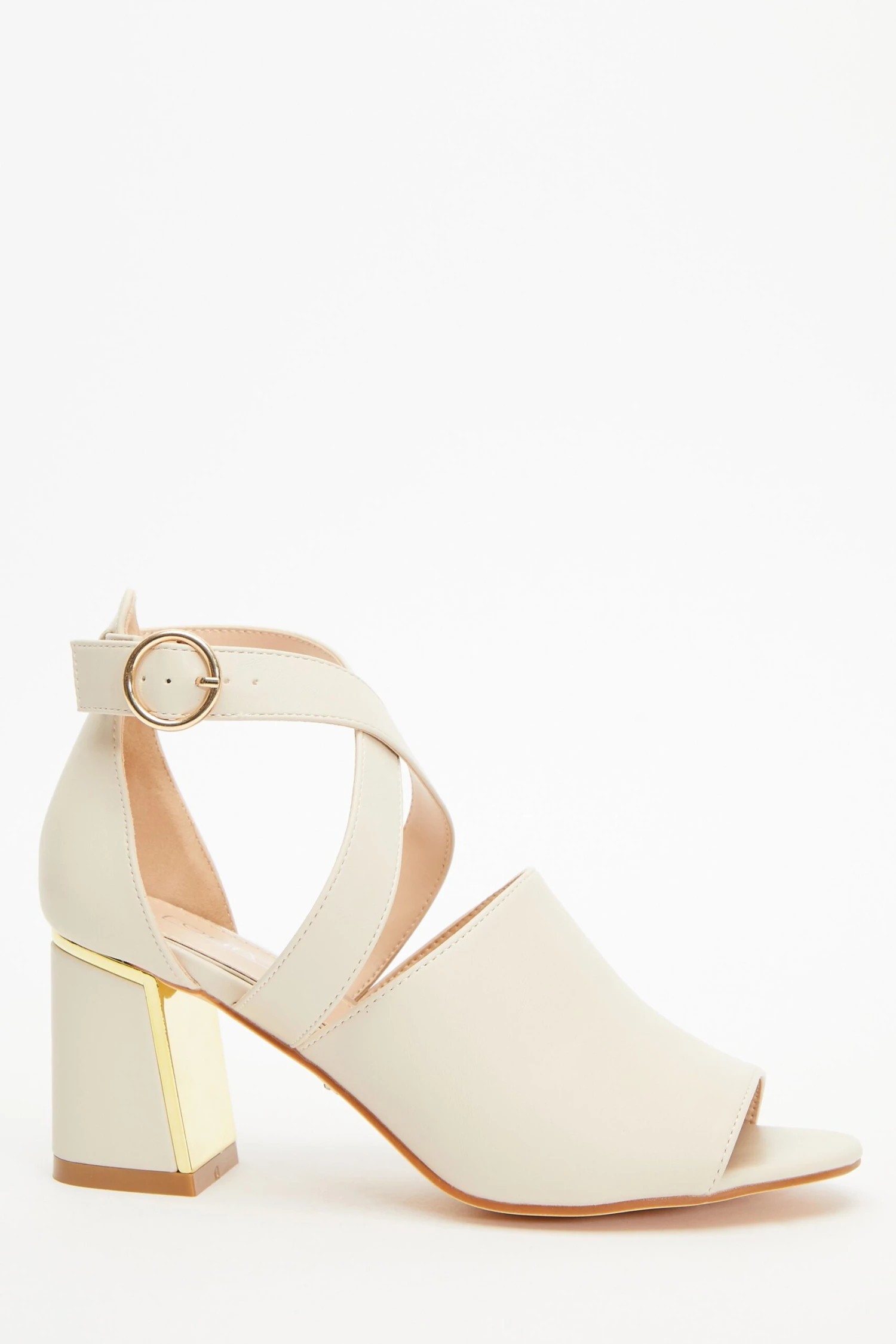 Cream Faux Leather Cut Out Heeled Ankle Boots 4 Cream Faux Leather Cut Out Heeled Ankle Boots - Image 2