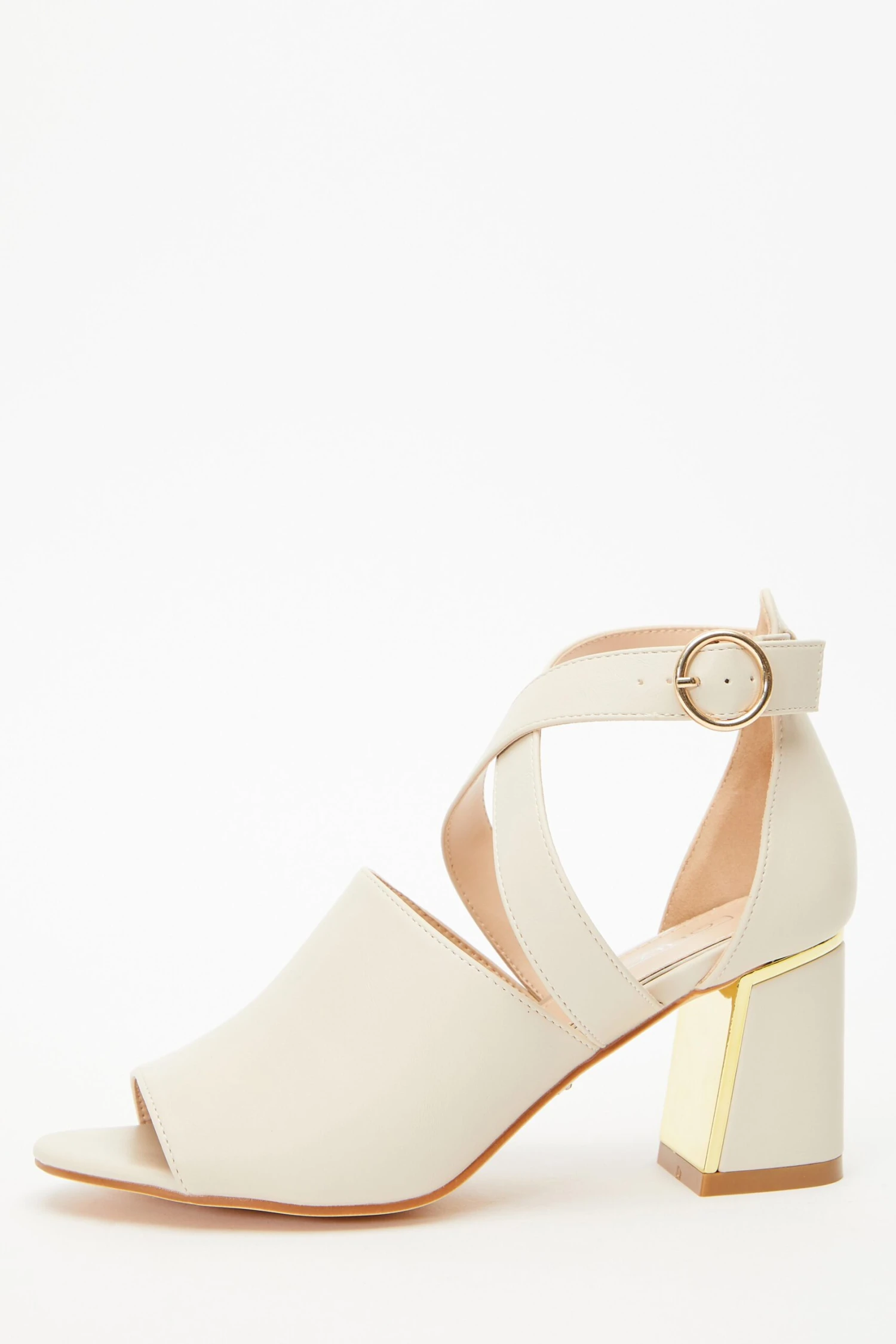 Cream Faux Leather Cut Out Heeled Ankle Boots 3 Cream Faux Leather Cut Out Heeled Ankle Boots