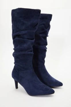 Navy Ruched Knee High Heeled Boots -Chic Summer Shop 00100035085 XS