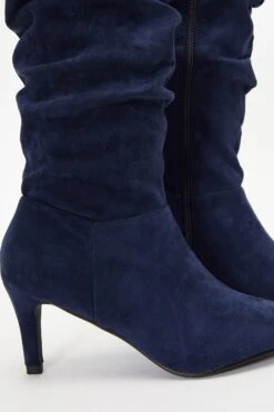 Navy Ruched Knee High Heeled Boots -Chic Summer Shop 00100035085 ZB