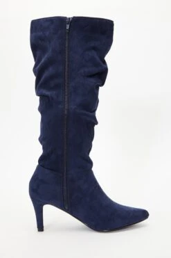 Navy Ruched Knee High Heeled Boots -Chic Summer Shop 00100035085 ZS