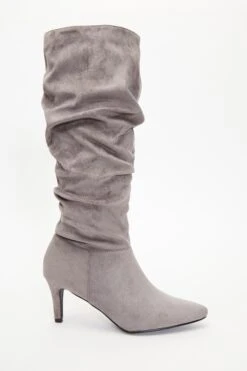Grey Ruched Knee High Heeled Boots -Chic Summer Shop 00100035086 XM